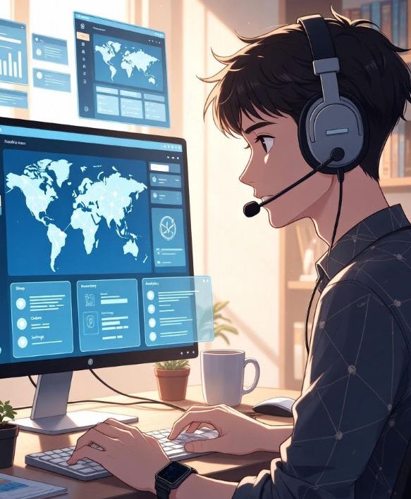 gamer managing a digital shop interface